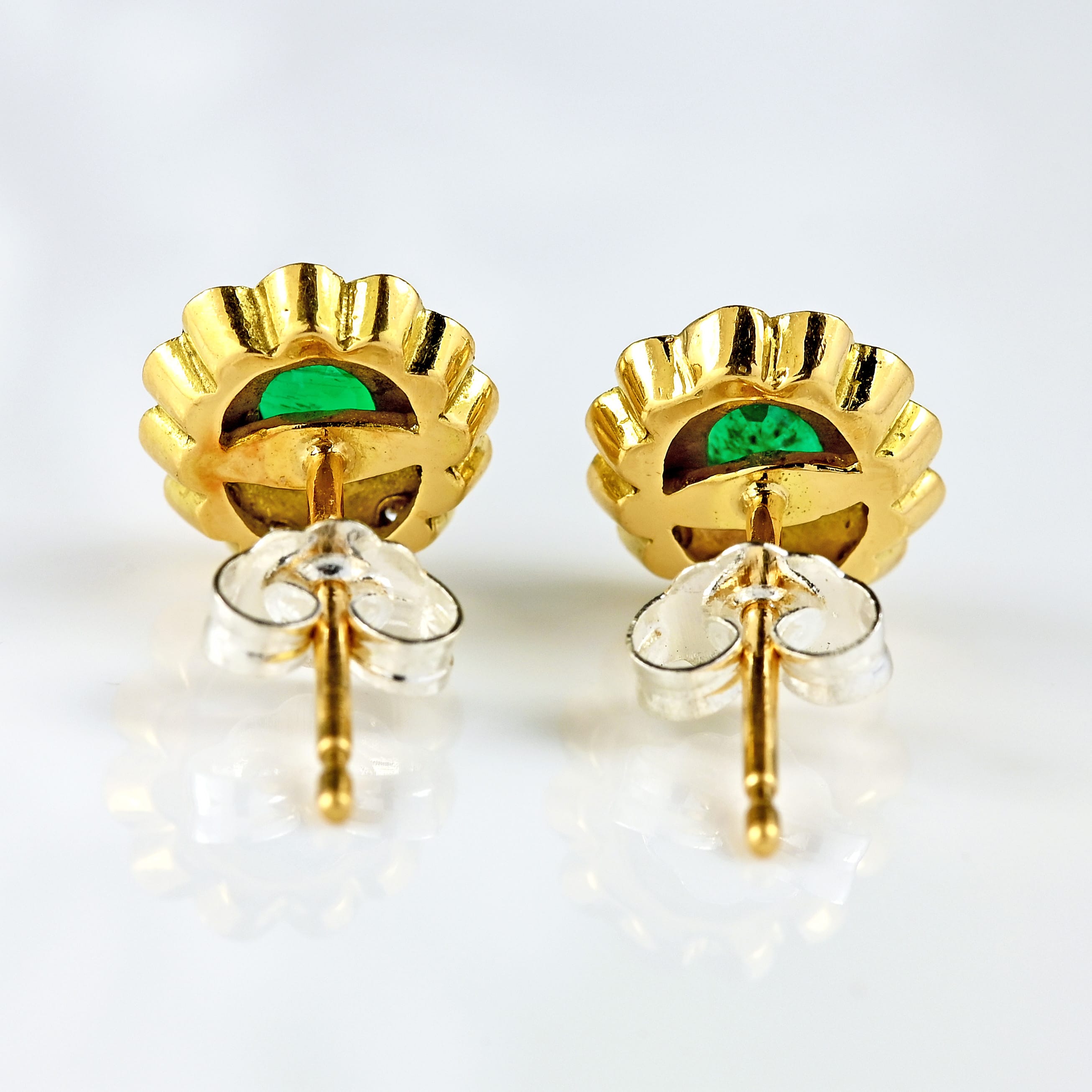 Ellibelle Jewellery Vintage Emerald & Diamond 18ct Gold Cluster Stud Earrings