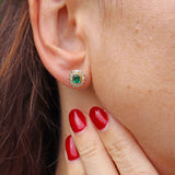 Ellibelle Jewellery Vintage Emerald & Diamond 18ct Gold Cluster Stud Earrings