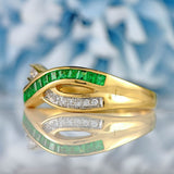 Ellibelle Jewellery Vintage Emerald & Diamond 18ct Gold Crossover Band Ring