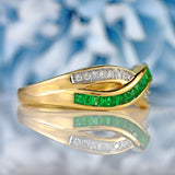 Ellibelle Jewellery Vintage Emerald & Diamond 18ct Gold Crossover Band Ring