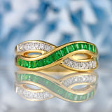 Ellibelle Jewellery Vintage Emerald & Diamond 18ct Gold Crossover Band Ring