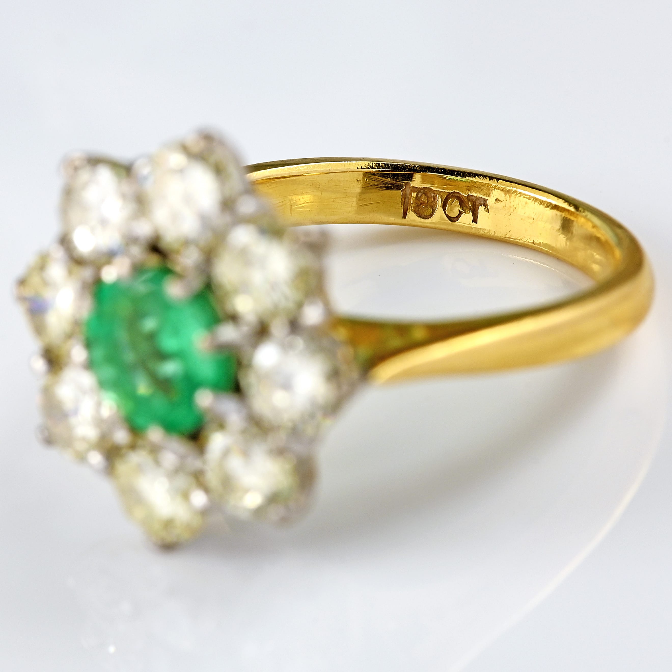 Ellibelle Jewellery Vintage Emerald & Diamond 18ct Gold Daisy Cluster Engagement Ring