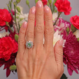 Ellibelle Jewellery Vintage Emerald & Diamond 18ct Gold Daisy Cluster Engagement Ring