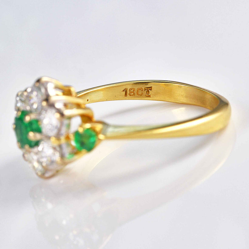 Ellibelle Jewellery Vintage Emerald & Diamond 18ct Gold Daisy Cluster Ring