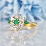 Ellibelle Jewellery Vintage Emerald & Diamond 18ct Gold Daisy Cluster Ring