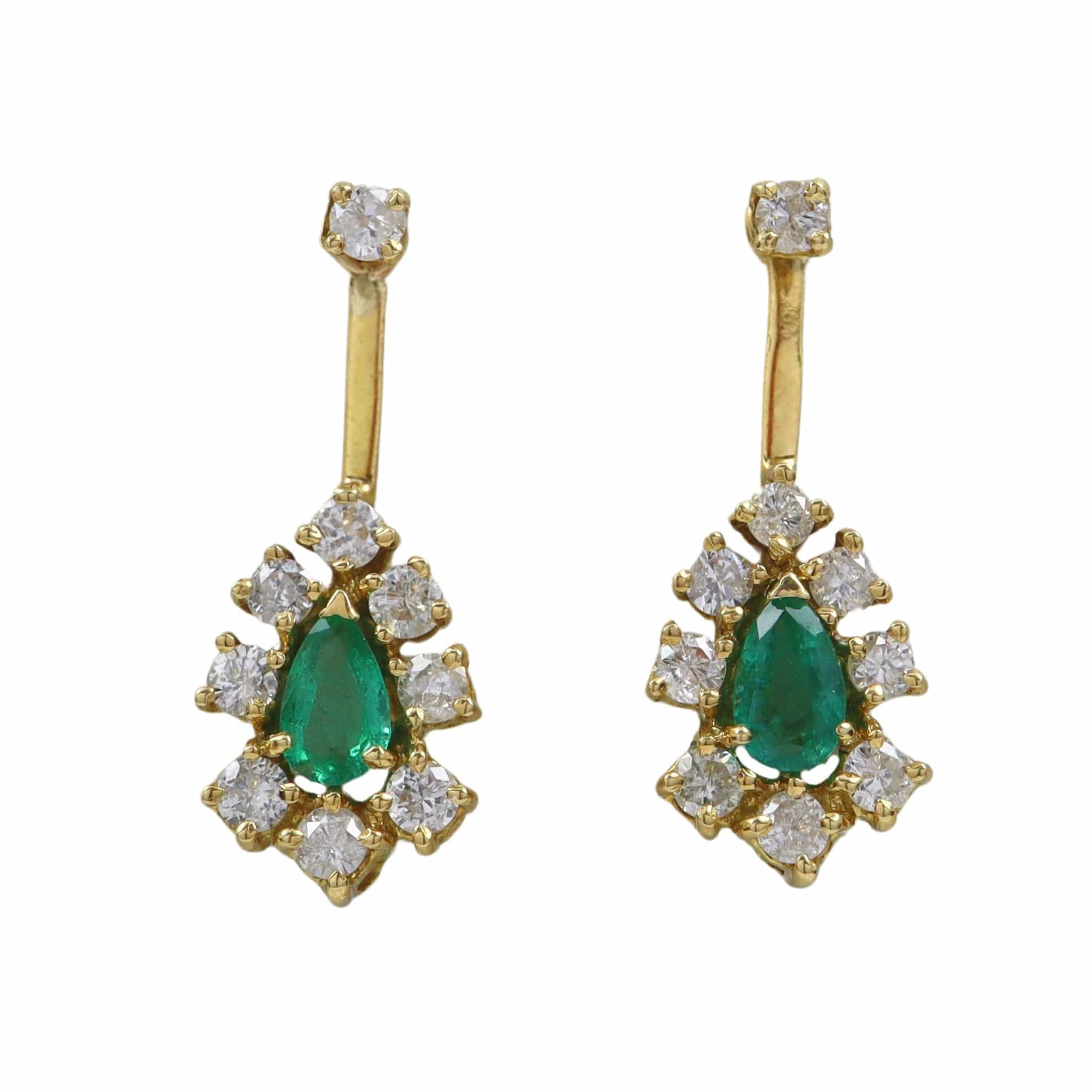 Ellibelle Jewellery Vintage Emerald & Diamond 18ct Gold Drop Earrings