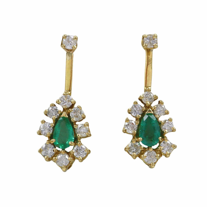 Ellibelle Jewellery Vintage Emerald & Diamond 18ct Gold Drop Earrings