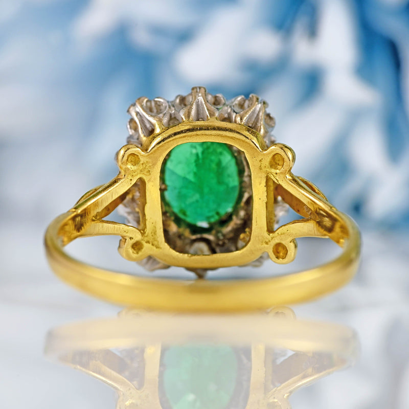 Ellibelle Jewellery Vintage Emerald & Diamond 18ct Gold Rectangular Cluster Ring