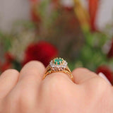 Ellibelle Jewellery Vintage Emerald & Diamond 18ct Gold Rectangular Cluster Ring