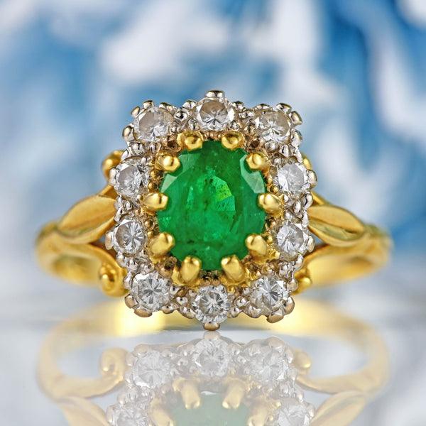 Ellibelle Jewellery Vintage Emerald & Diamond 18ct Gold Rectangular Cluster Ring