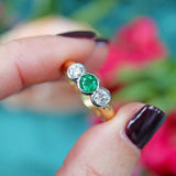 Ellibelle Jewellery Vintage Emerald & Diamond 18ct Gold Three-Stone Engagement Ring (0.40cts)