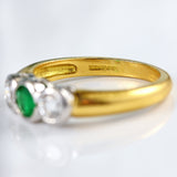 Ellibelle Jewellery Vintage Emerald & Diamond 18ct Gold Three-Stone Engagement Ring (0.40cts)