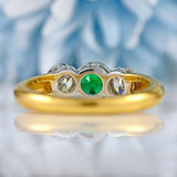 Ellibelle Jewellery Vintage Emerald & Diamond 18ct Gold Three-Stone Engagement Ring (0.40cts)
