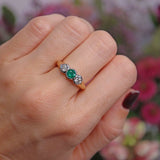 Ellibelle Jewellery Vintage Emerald & Diamond 18ct Gold Three-Stone Engagement Ring (0.40cts)
