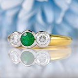 Ellibelle Jewellery Vintage Emerald & Diamond 18ct Gold Three-Stone Engagement Ring (0.40cts)