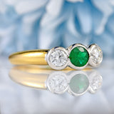 Ellibelle Jewellery Vintage Emerald & Diamond 18ct Gold Three-Stone Engagement Ring (0.40cts)