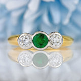 Ellibelle Jewellery Vintage Emerald & Diamond 18ct Gold Three-Stone Engagement Ring (0.40cts)