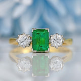 Ellibelle Jewellery Vintage Emerald & Diamond 18ct Gold Three-Stone Engagement Ring (0.62cts)