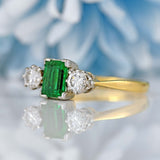 Ellibelle Jewellery Vintage Emerald & Diamond 18ct Gold Three-Stone Engagement Ring (0.62cts)