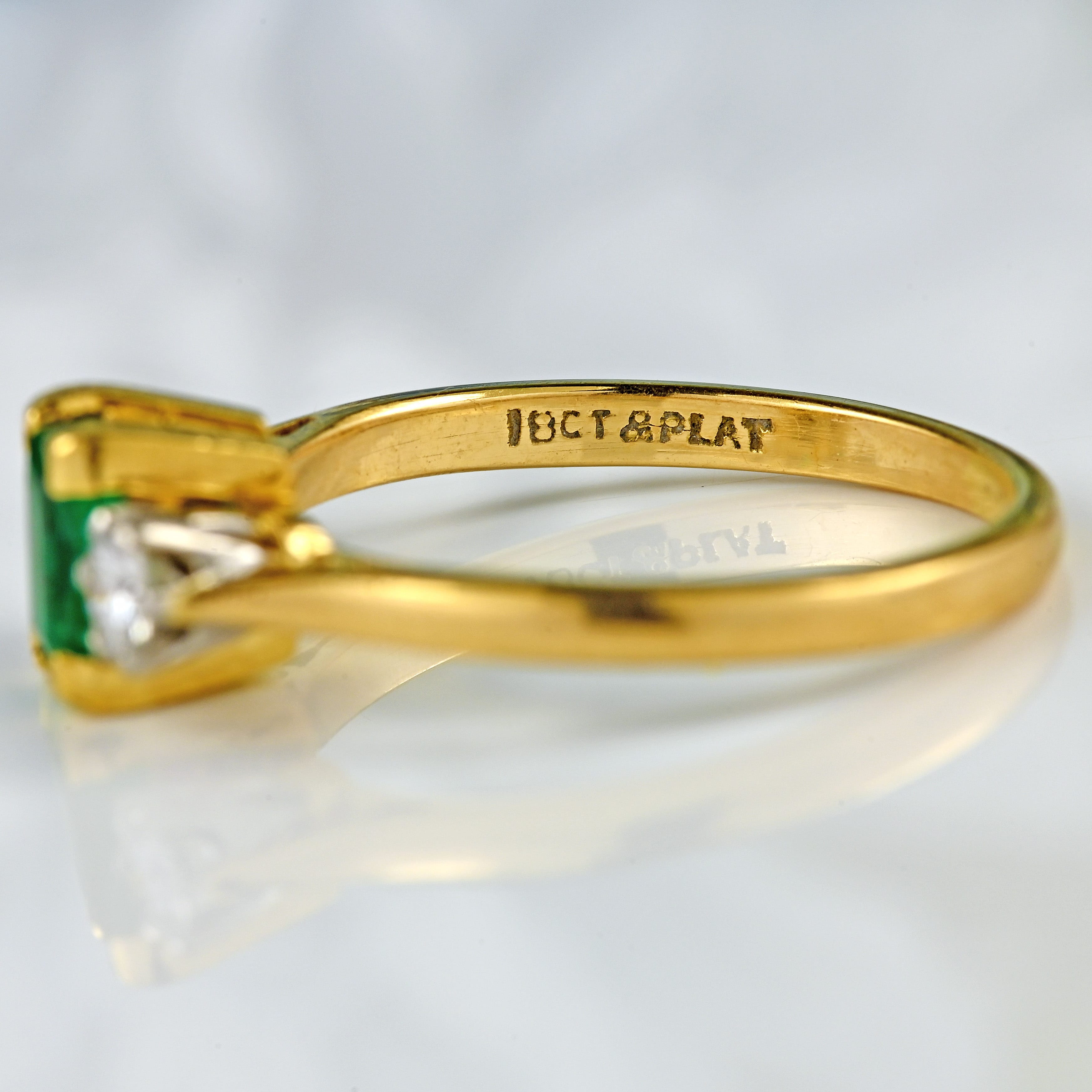 Ellibelle Jewellery Vintage Emerald & Diamond 18ct Gold Three-Stone Trilogy Engagement Ring