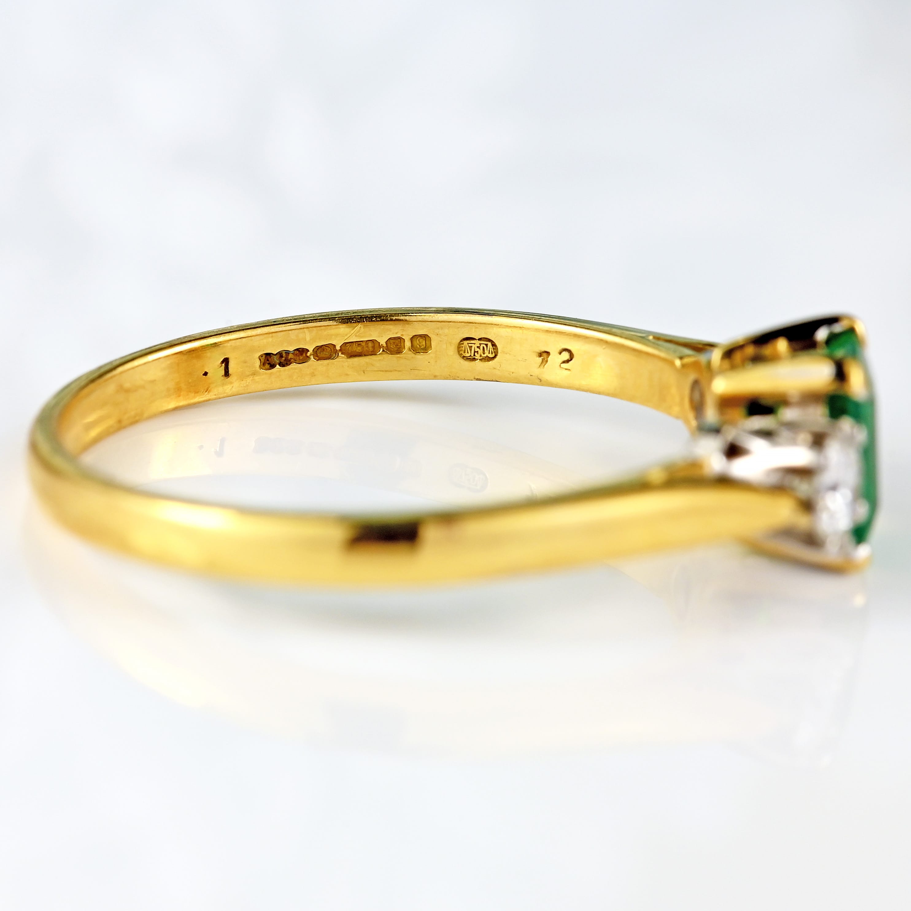 Ellibelle Jewellery Vintage Emerald & Diamond 18ct Gold Three-Stone Trilogy Ring (0.73cts)