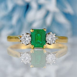 Ellibelle Jewellery Vintage Emerald & Diamond 18ct Gold Three-Stone Trilogy Ring (0.73cts)