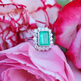 Ellibelle Jewellery Vintage Emerald & Diamond 18ct White Gold Cluster Engagement Ring (2.75cts)