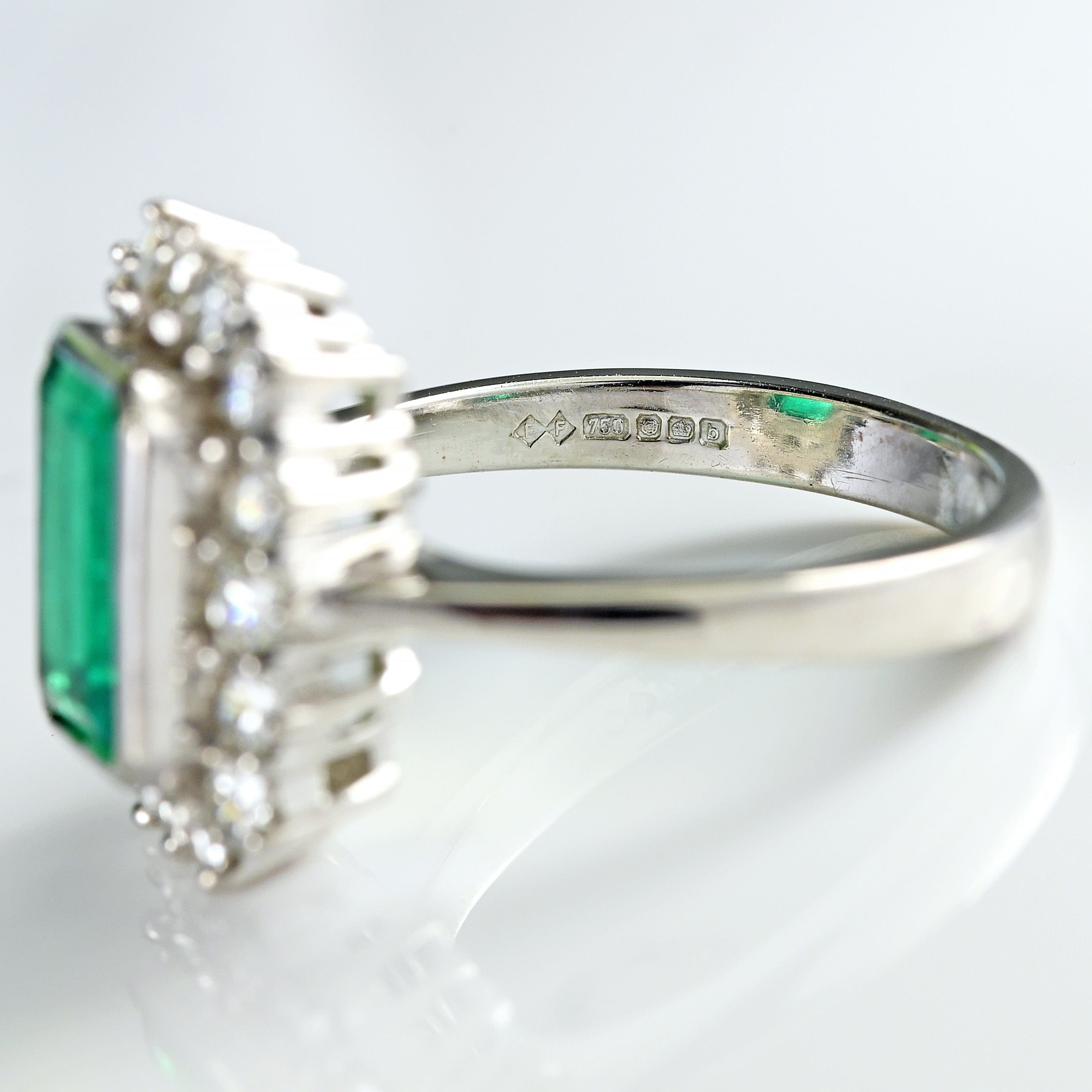 Ellibelle Jewellery Vintage Emerald & Diamond 18ct White Gold Cluster Engagement Ring (2.75cts)