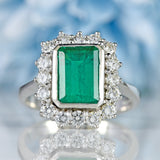 Ellibelle Jewellery Vintage Emerald & Diamond 18ct White Gold Cluster Engagement Ring (2.75cts)