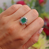 Ellibelle Jewellery Vintage Emerald & Diamond 18ct White Gold Cluster Engagement Ring