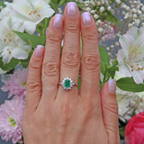 Ellibelle Jewellery Vintage Emerald & Diamond 18ct White Gold Cluster Engagement Ring