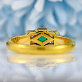 Ellibelle Jewellery Vintage Emerald & Emerald-Cut Diamond 18ct Gold Three-Stone Engagement Ring