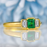 Ellibelle Jewellery Vintage Emerald & Emerald-Cut Diamond 18ct Gold Three-Stone Engagement Ring