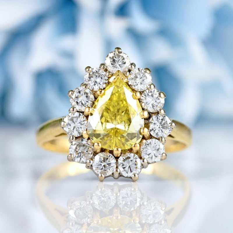 Ellibelle Jewellery Vintage Fancy Yellow Diamond 18ct Gold Pear Cluster Engagement Ring (0.85ct)