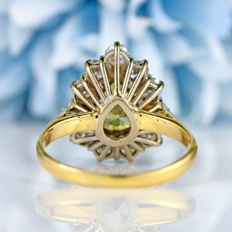 Ellibelle Jewellery Vintage Fancy Yellow Diamond 18ct Gold Pear Cluster Engagement Ring (0.85ct)