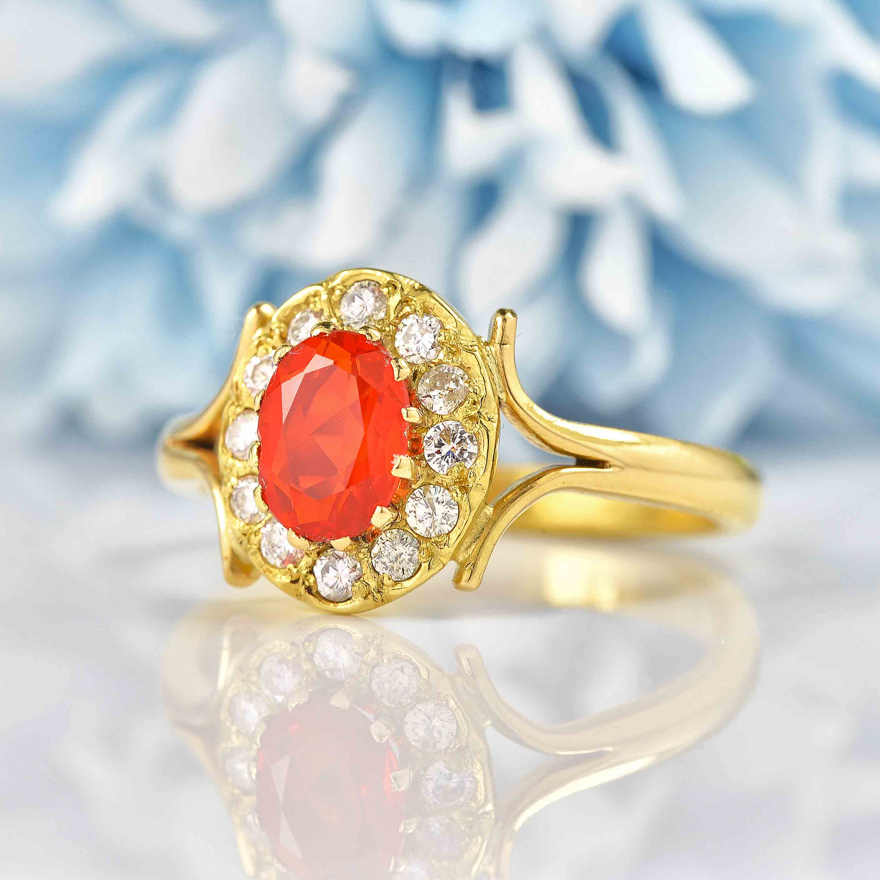 Ellibelle Jewellery Vintage Fire Opal & Diamond Gold Cluster Ring