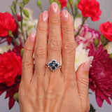 Ellibelle Jewellery Vintage Four-Stone Sapphire & Diamond 18ct White Gold Cluster Statement Ring