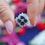 Ellibelle Jewellery Vintage Four-Stone Sapphire & Diamond 18ct White Gold Cluster Statement Ring