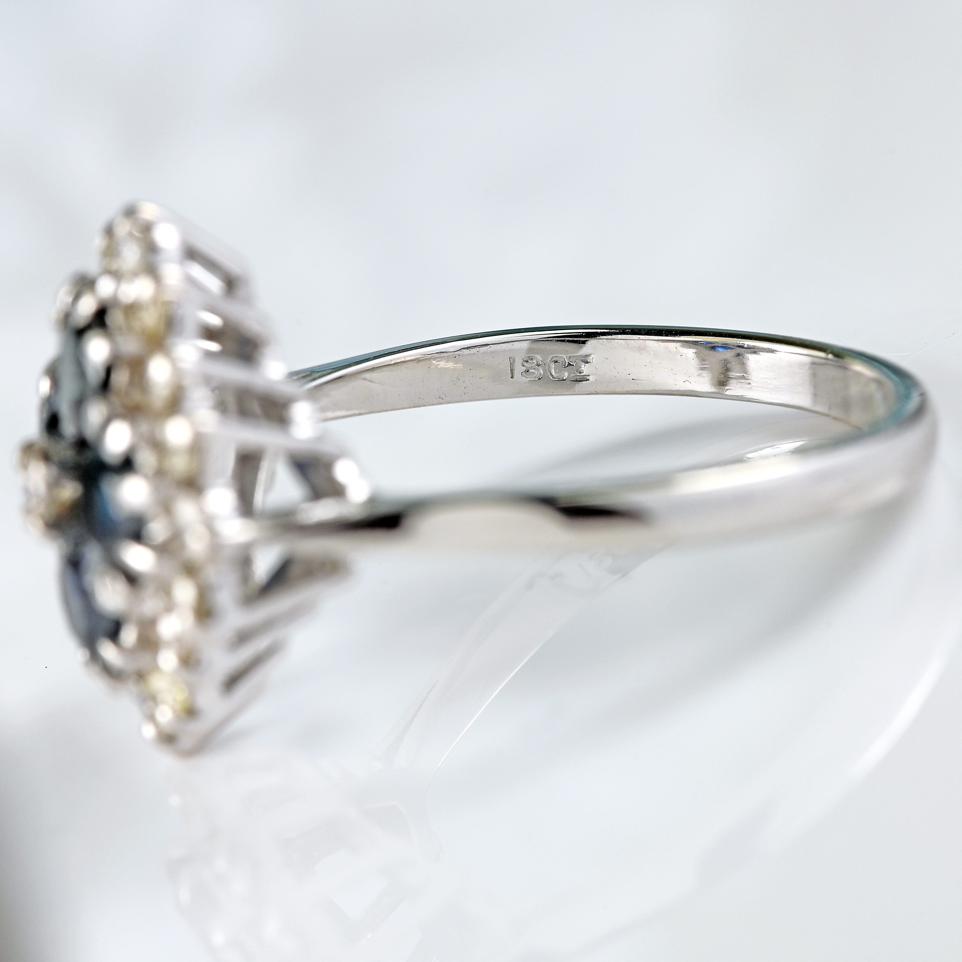 Ellibelle Jewellery Vintage Four-Stone Sapphire & Diamond 18ct White Gold Cluster Statement Ring
