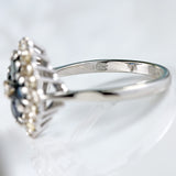 Ellibelle Jewellery Vintage Four-Stone Sapphire & Diamond 18ct White Gold Cluster Statement Ring