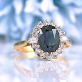 Ellibelle Jewellery Vintage Green Sapphire & Diamond 18ct Gold Cluster Ring (1.97ct)