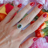 Ellibelle Jewellery Vintage Green Sapphire & Diamond 18ct White Gold Cluster Ring (2.95cts)