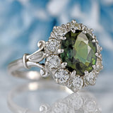 Ellibelle Jewellery Vintage Green Sapphire & Diamond 18ct White Gold Cluster Ring (2.95cts)