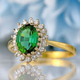 Ellibelle Jewellery Vintage Green Tourmaline & Diamond 18ct Gold Cluster Ring by Cropp and Farr