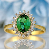 Ellibelle Jewellery Vintage Green Tourmaline & Diamond 18ct Gold Cluster Ring by Cropp and Farr