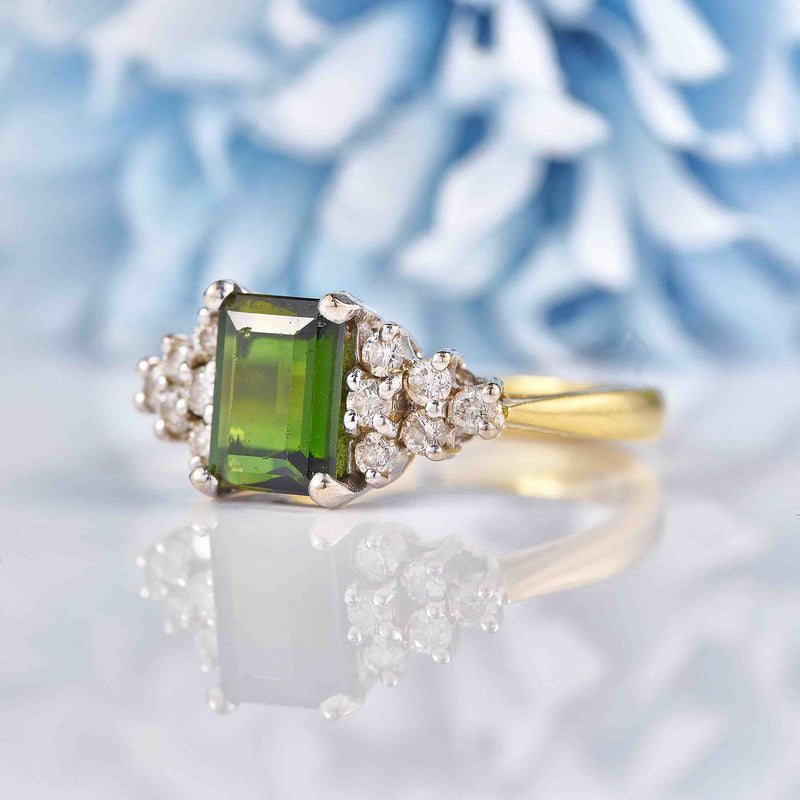 Ellibelle Jewellery Vintage Green Tourmaline & Diamond 18ct Gold Ring
