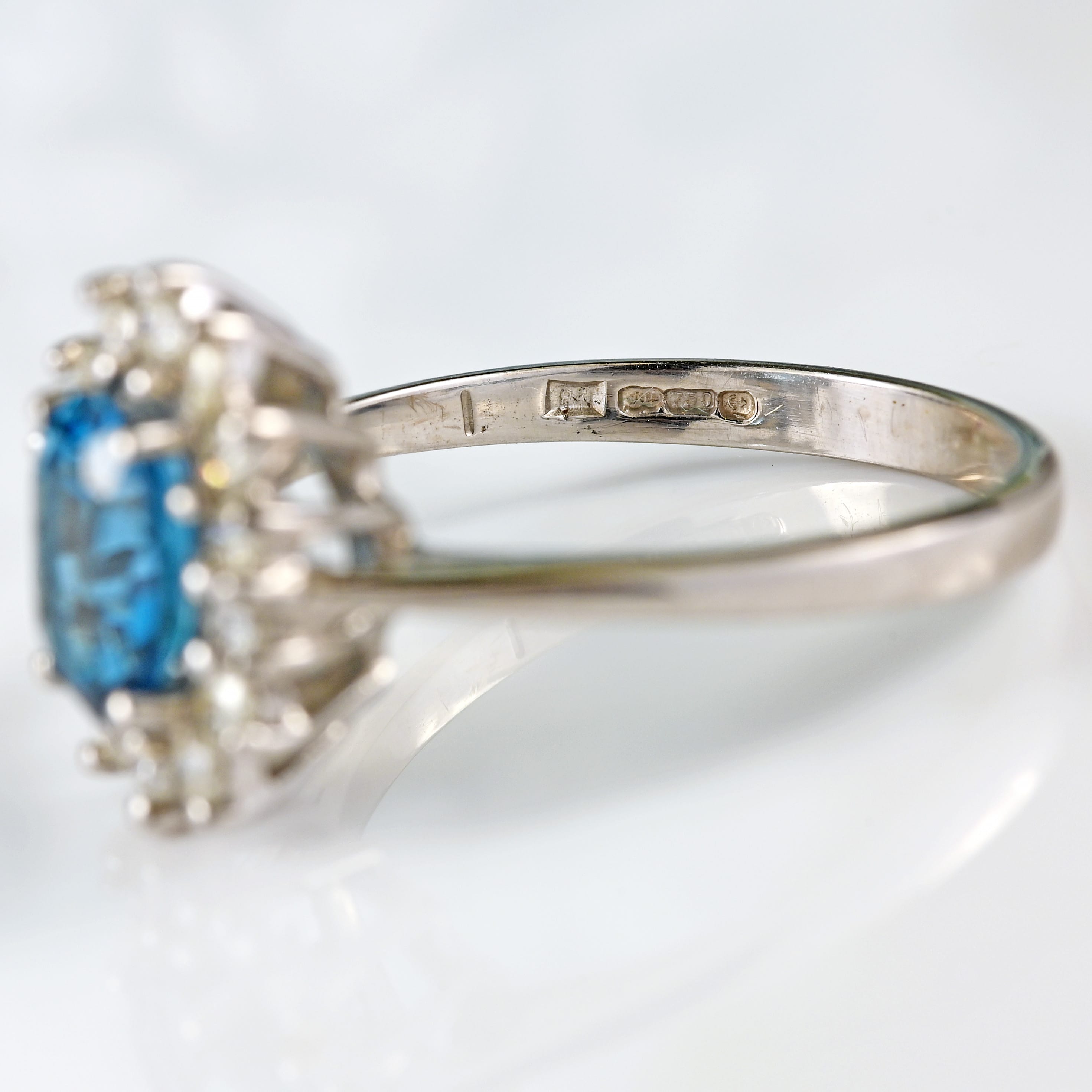 Ellibelle Jewellery Vintage London Blue Topaz & Diamond 18ct White Gold Cluster Ring