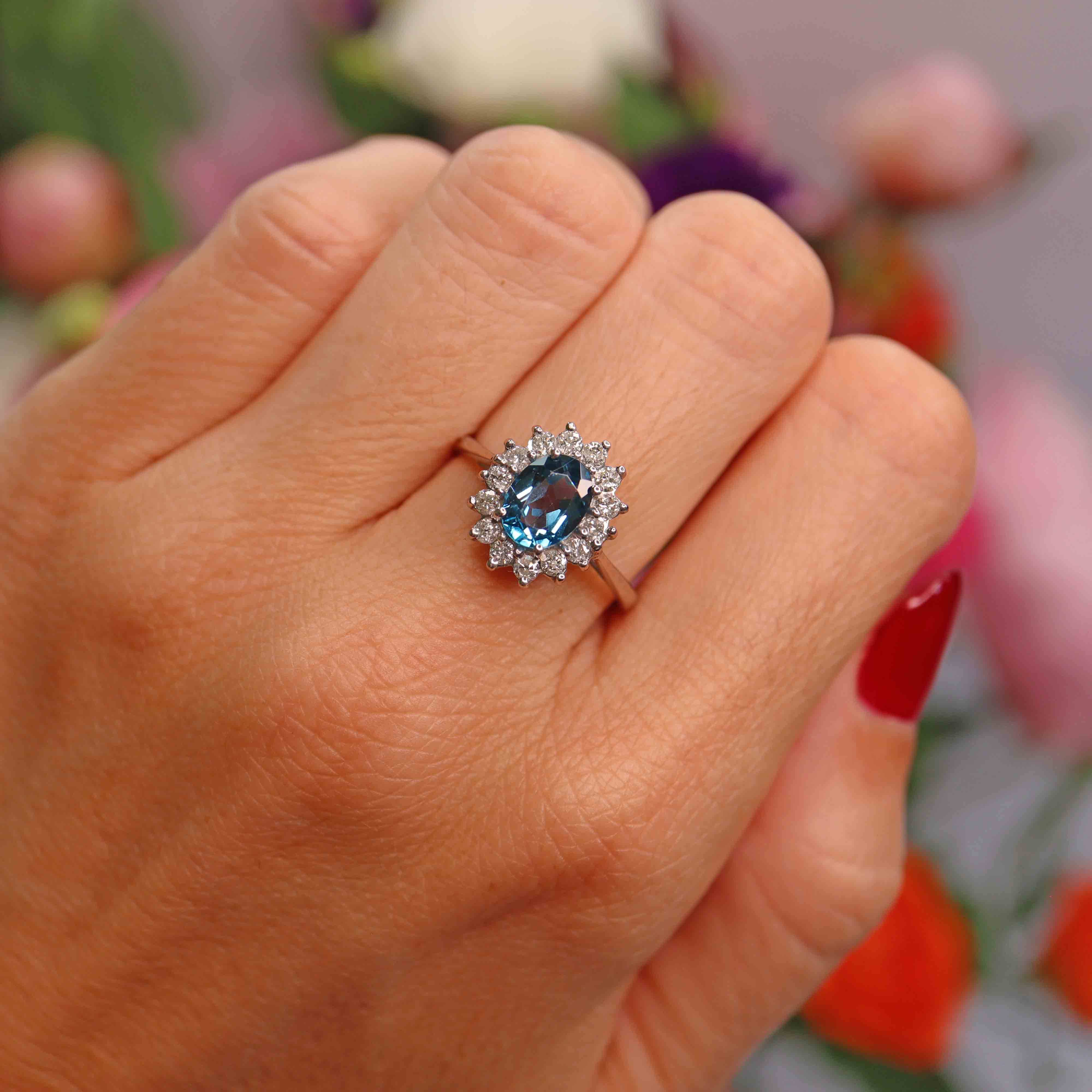 Ellibelle Jewellery Vintage London Blue Topaz & Diamond 18ct White Gold Cluster Ring