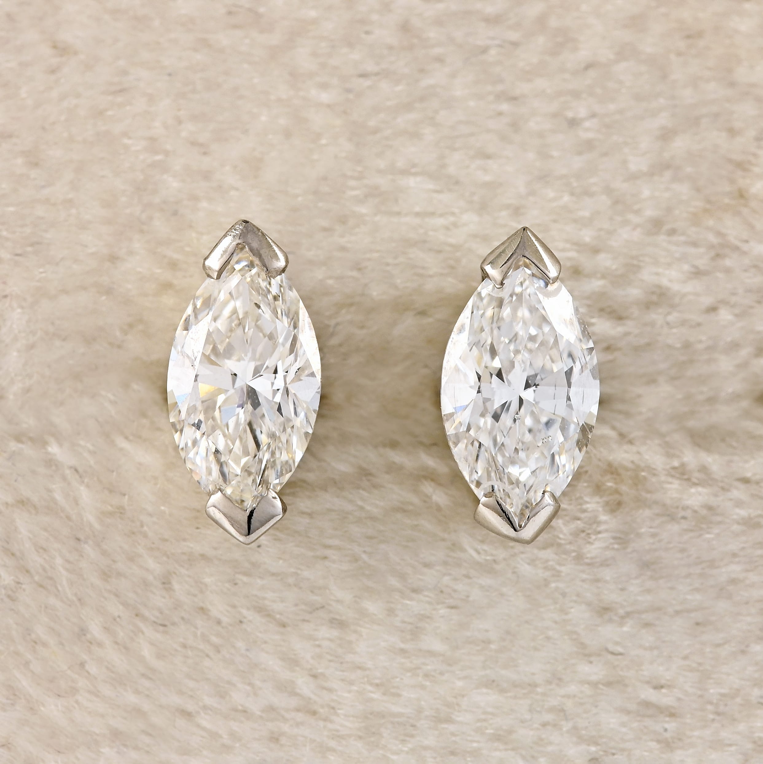 Ellibelle Jewellery Vintage Marquise-Cut Diamond & Platinum Stud Earrings (1.30cts)