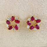 Ellibelle Jewellery Vintage Marquise-Cut Ruby & Diamond 18ct Gold Stud Earrings